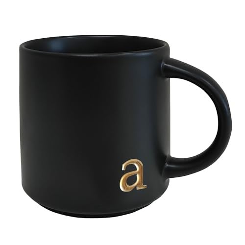 COLLECTIVE HOME - Black Monogram Ceramic Mugs, 15 oz Golden Initial Coffee Cups, Elegant Alphabet Tea Mugs, Personalized Halloween Mug with Gift Box, Perfect for Office and Home Décor (a) - Image 1