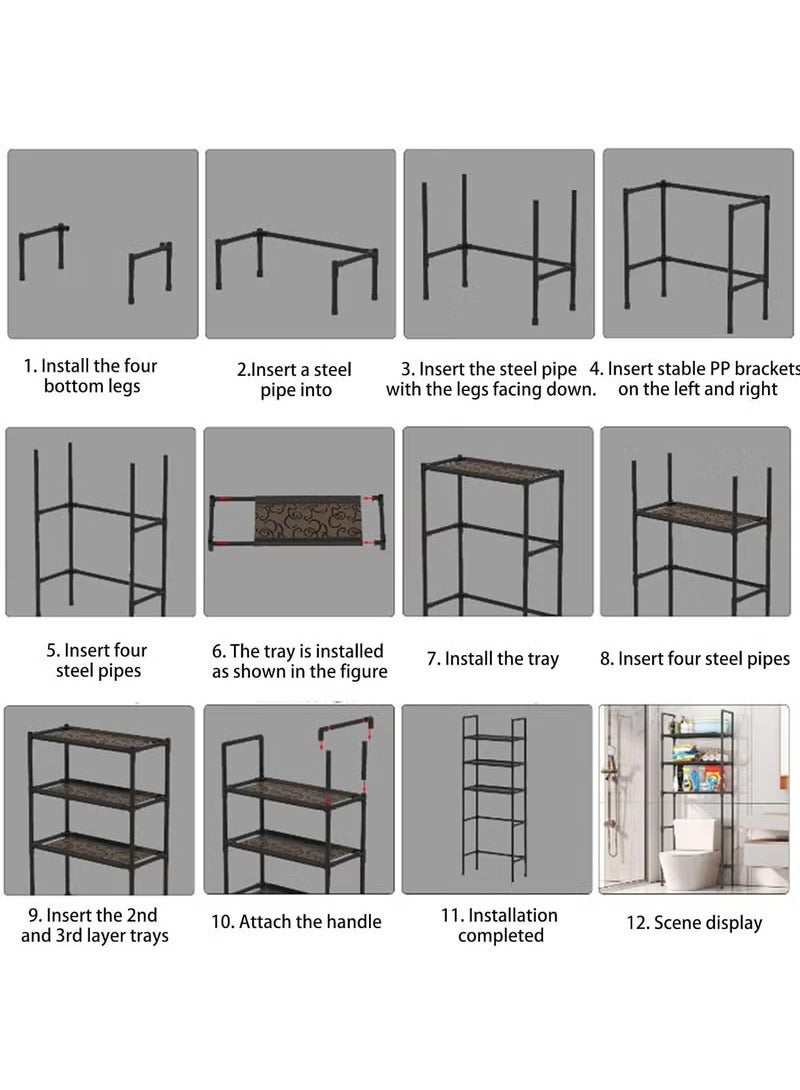 Arabest 3-Tier Over The Toilet Storage, Drill-Free Toilet Floor Storage Rack,Freestanding Above Over Toilet Bathroom Organizer, Space Saver, Metal Toilet Storage Shelf (Color : Black, Size : 47 * 25 * 155cm)  - Image 2
