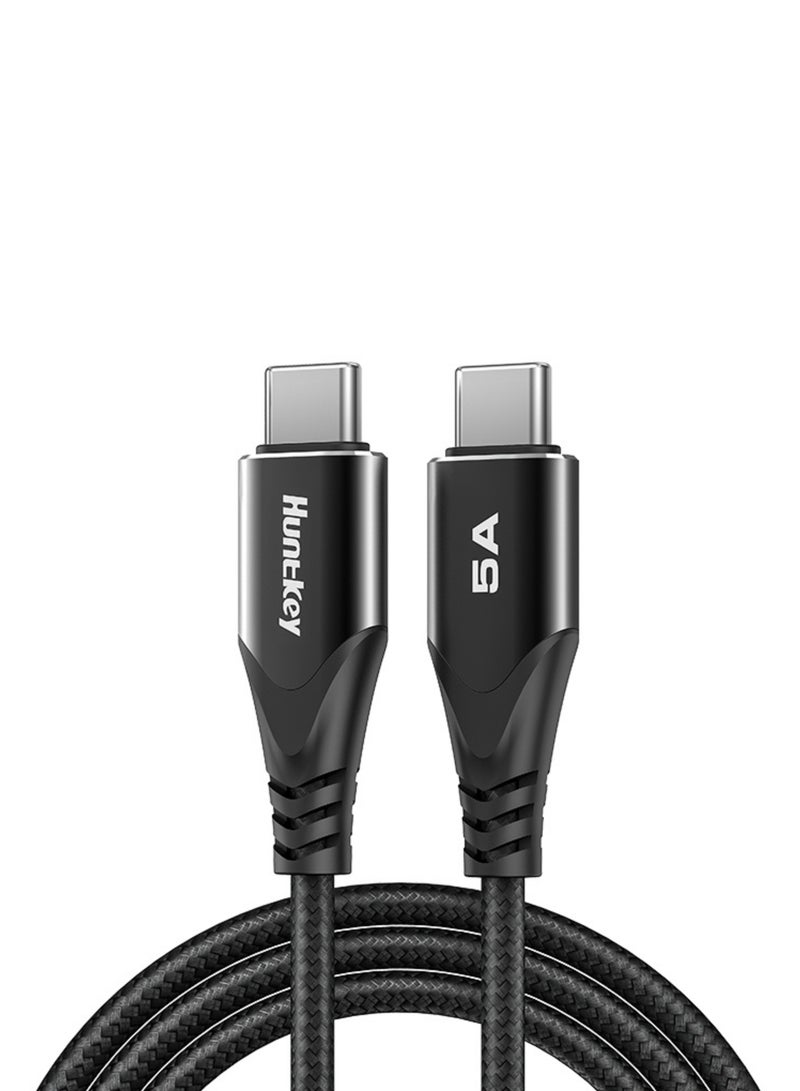 Huntkey C01 - USB-C to USB-C (USB2.0 5A), Cotton Braided Aluminum Shell iPhone 15, Sumsung, Oneplus Fast Charging Cable, Current: 3A, 2M - Image 1