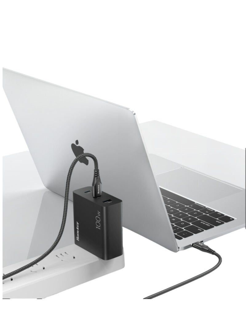 Huntkey C01 - USB-C to USB-C (USB2.0 5A), Cotton Braided Aluminum Shell iPhone 15, Sumsung, Oneplus Fast Charging Cable, Current: 3A, 2M - Image 3
