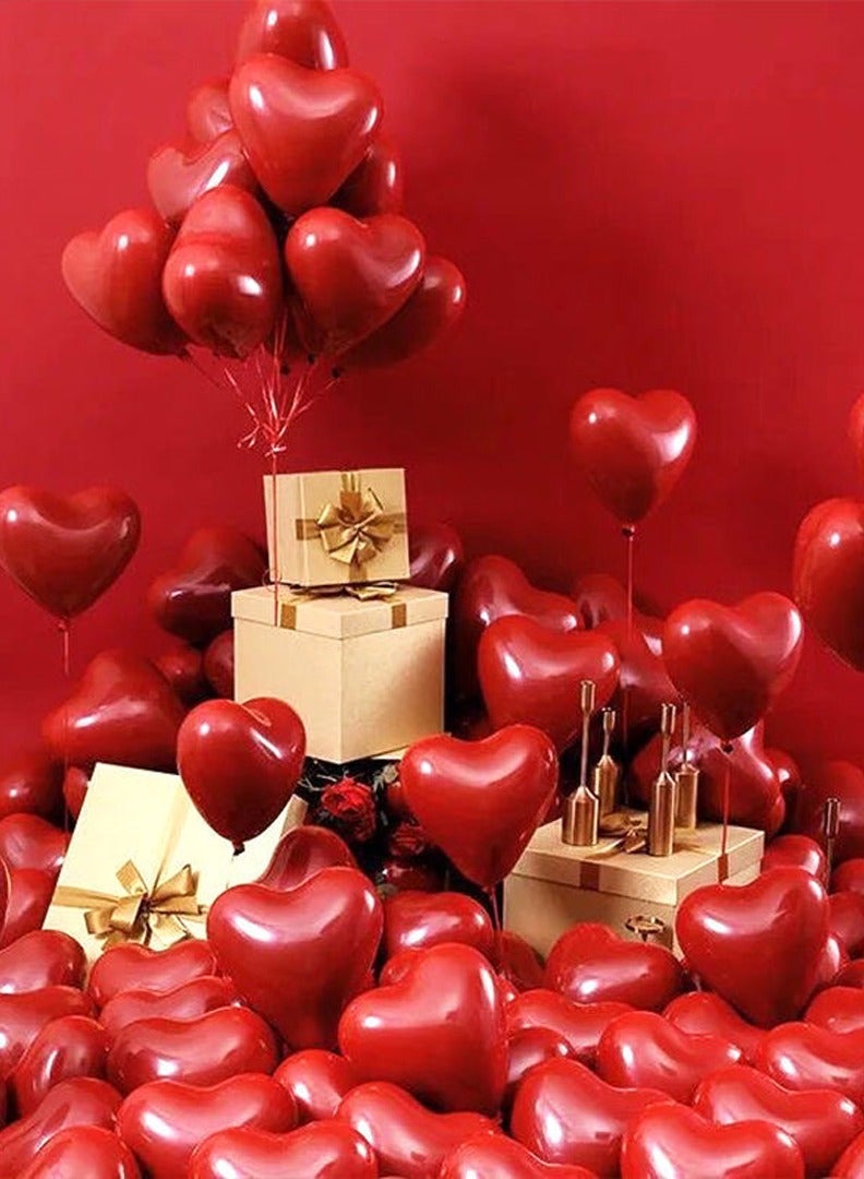 50PCS Red Heart Shape Balloon Latex Balloons Wedding Party Decoration Double Layer Thickened Balloon With Ribbon - Image 2