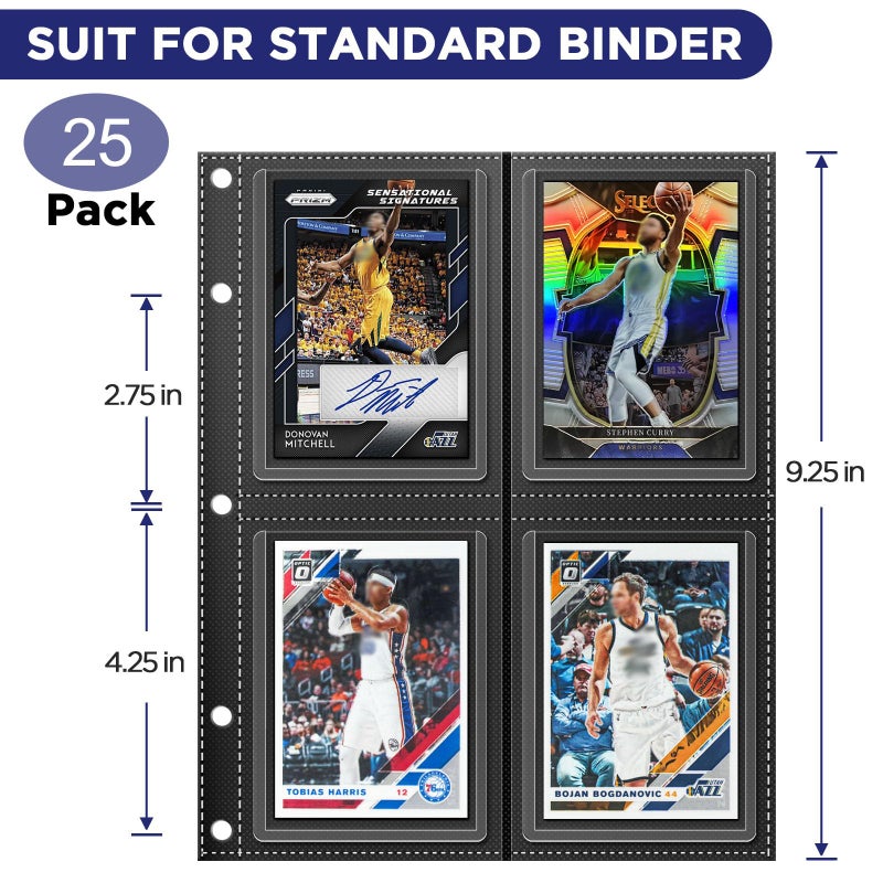 CollectHall Top Loader Sleeves 4-Pocket Trading Card Storage Refill Binder Pages â€“ 25 Pack - Image 2