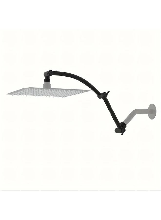 Black All Metal 16 Inch Shower Head Extension Arm Flexible Adjustable Height Chrome - Image 2