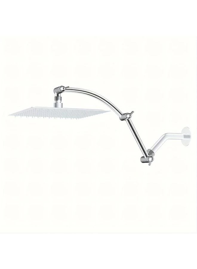 Black All Metal 16 Inch Shower Head Extension Arm Flexible Adjustable Height Chrome - Image 1