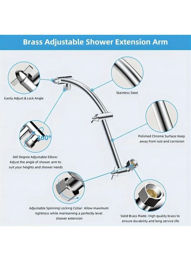 Black All Metal 16 Inch Shower Head Extension Arm Flexible Adjustable Height Chrome - Image 5
