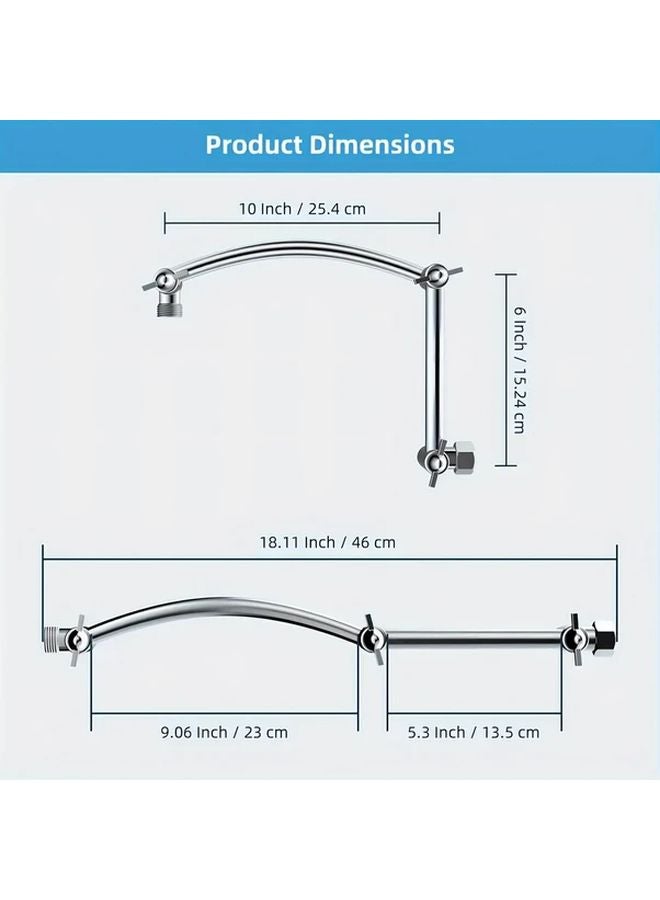 Black All Metal 16 Inch Shower Head Extension Arm Flexible Adjustable Height Chrome - Image 3