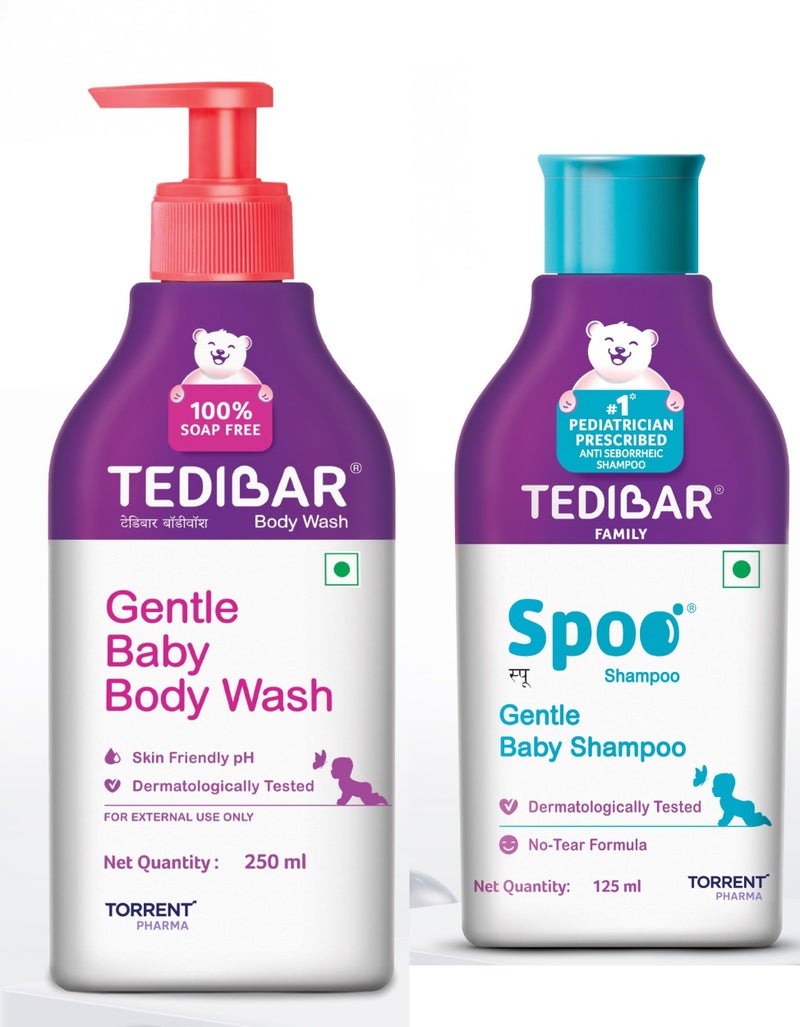 Tedibar Rich Moisturising Baby Body Wash 250ml with Skin Friendly PH with Spoo Shampoo for Baby by, 125ml | Gentle On Scalp | - Image 1