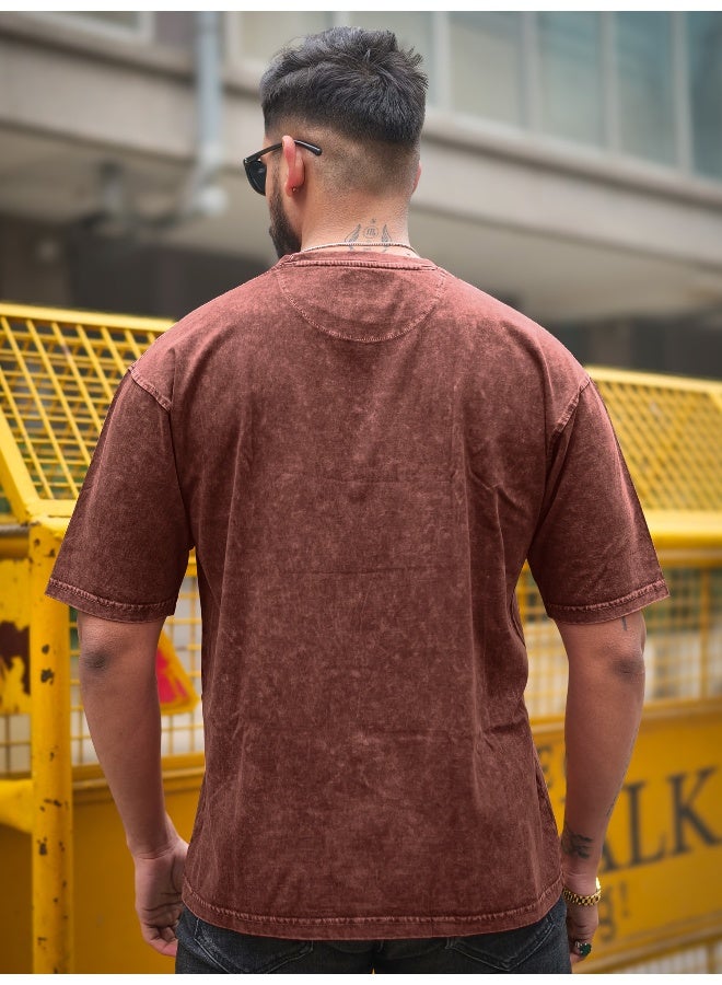 Maniac Maniac Mens Disruptive Optic Wash Round Neck 3/4th Sleeve Brown Cotton T-Shirt  - Image 4