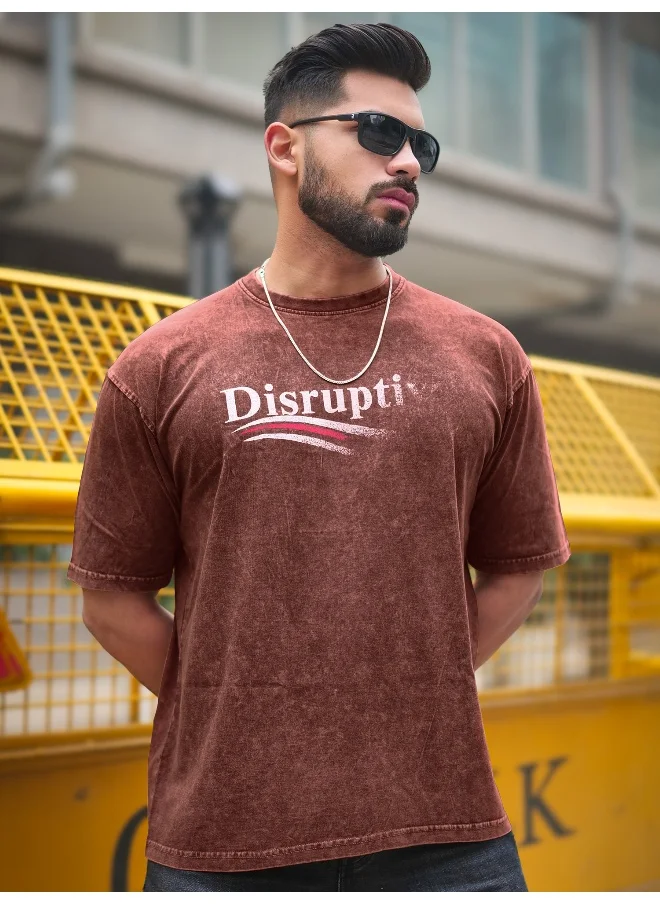 مانياك Maniac Mens Disruptive Optic Wash Round Neck 3/4th Sleeve Brown Cotton T-Shirt