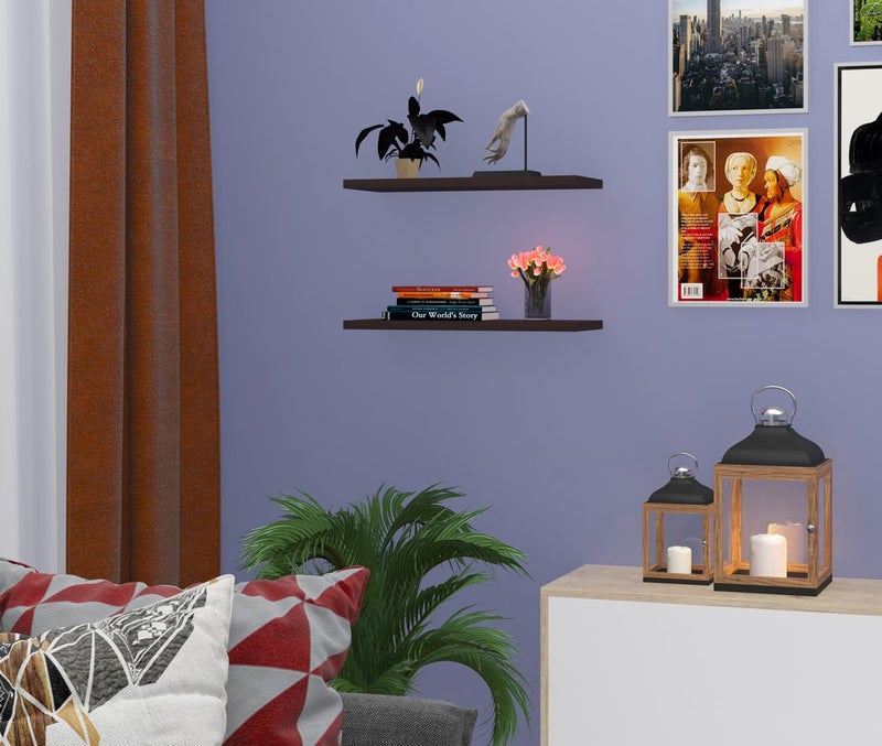 Captiver Wooden Wall Mounted Display Shelf 2 Tier (12x30 CM,Finish Wenge) Living Room Kitchen Storage Bedroom Showpiece Racks Study Designer Organiser - Image 4