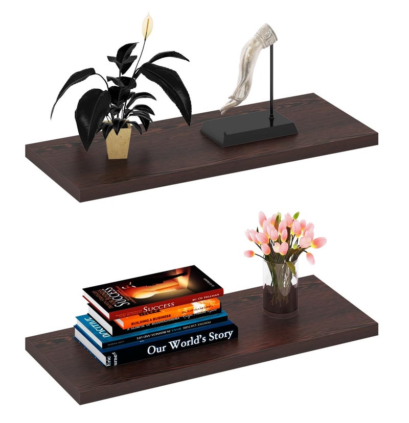 Captiver Wooden Wall Mounted Display Shelf 2 Tier (12x30 CM,Finish Wenge) Living Room Kitchen Storage Bedroom Showpiece Racks Study Designer Organiser - Image 1
