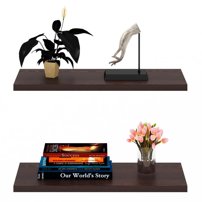 Captiver Wooden Wall Mounted Display Shelf 2 Tier (12x30 CM,Finish Wenge) Living Room Kitchen Storage Bedroom Showpiece Racks Study Designer Organiser - Image 5