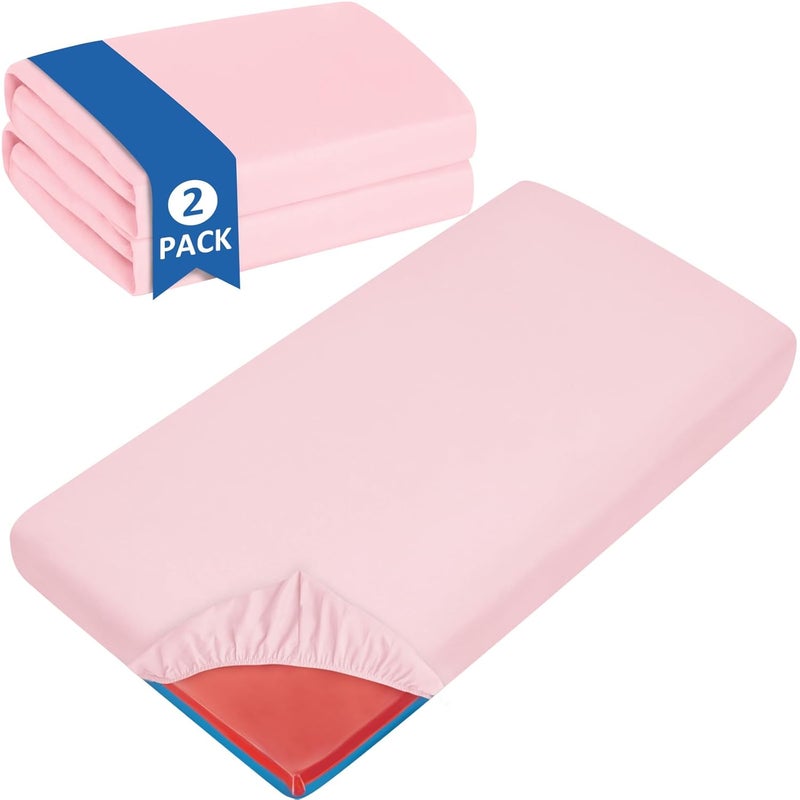 Coldwind Nap Mat Sheet 2 Pack 24 x 48 x 4 Fitted Elastic Corners Preschool Day Care Rest Nap Mat Cover Soft  Breathable Baby Sheets for Regalo My Cot Portable Toddler Bed and Joovy Travel Cot Pink - Image 1