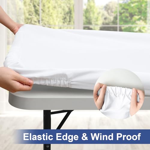 homing Rectangle Table Cloth Cover, Waterproof Polyester Elastic Fitted Tablecloth, Fits for 6 Foot Folding Tables, Washable Table Protector for Picnic, Camping, Outdoor (White, 30" x 72") - Image 2