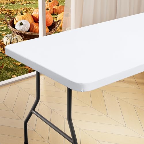 homing Rectangle Table Cloth Cover, Waterproof Polyester Elastic Fitted Tablecloth, Fits for 6 Foot Folding Tables, Washable Table Protector for Picnic, Camping, Outdoor (White, 30" x 72") - Image 1
