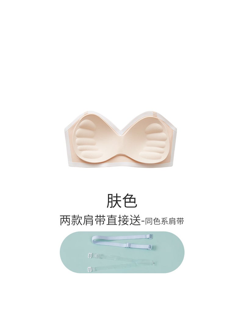 Generic - Summer Thin Strapless Anti-slip Bra Womens Gathered Small Chest Appears Large Prevent Sagging Seamless Tube Top Invisible Bra White - Image 1