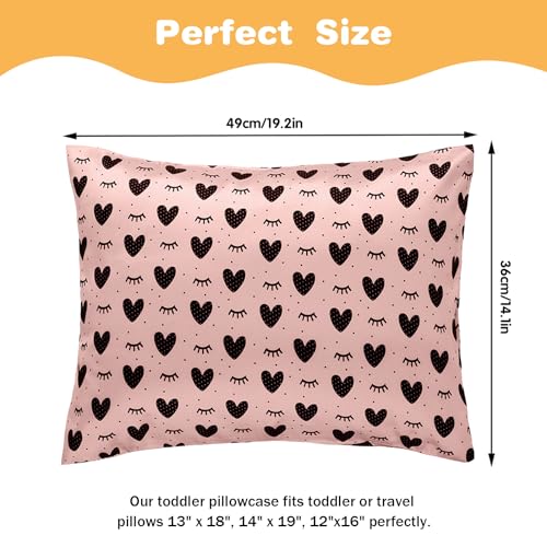 Winmany 2 Pack Toddler Pillow Cases Baby Silk Satin Pillowcases 49 x 36cm Cot Bed Envelope Pillow Cover Kids Soft Travel Pillow Pair Cases for Boys Girls Machine Washable (Pink Heart) - Image 2