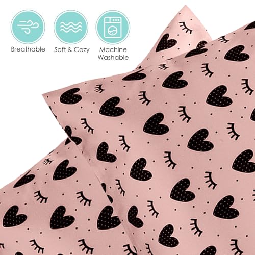 Winmany 2 Pack Toddler Pillow Cases Baby Silk Satin Pillowcases 49 x 36cm Cot Bed Envelope Pillow Cover Kids Soft Travel Pillow Pair Cases for Boys Girls Machine Washable (Pink Heart) - Image 3