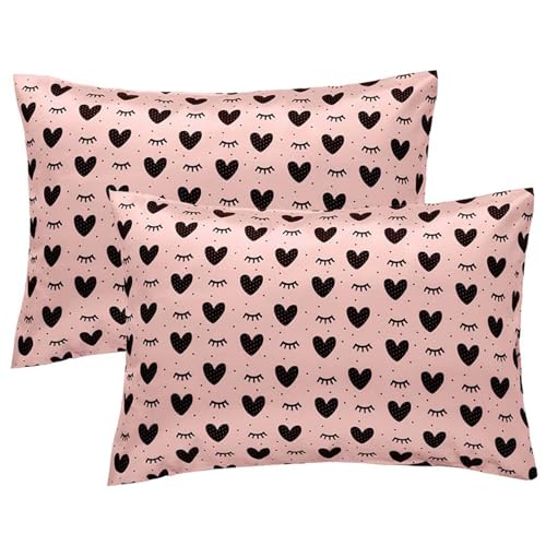 Winmany 2 Pack Toddler Pillow Cases Baby Silk Satin Pillowcases 49 x 36cm Cot Bed Envelope Pillow Cover Kids Soft Travel Pillow Pair Cases for Boys Girls Machine Washable (Pink Heart) - Image 1