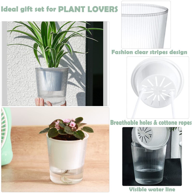 Planterhoma 6-Pack 6.5 Inches Clear Self-Watering Pots for Indoor Plants Large Orchid Flower Pot Plastic Wick Planters for African Violet, Home Decor Pot - Image 4