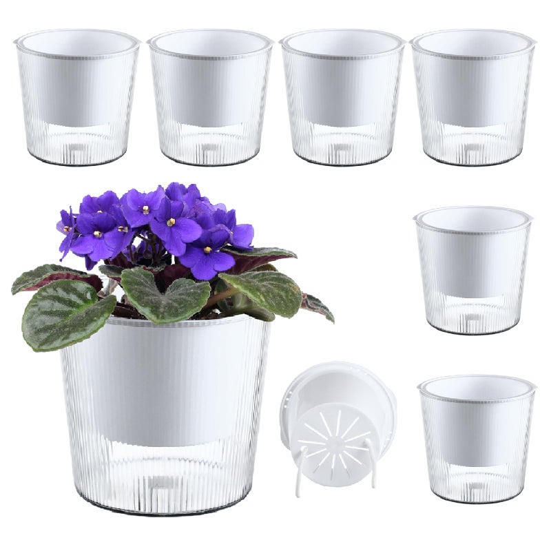 Planterhoma 6-Pack 6.5 Inches Clear Self-Watering Pots for Indoor Plants Large Orchid Flower Pot Plastic Wick Planters for African Violet, Home Decor Pot - Image 1