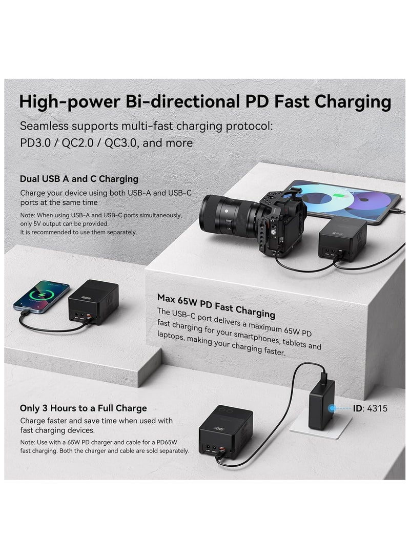 SMALLRIG VB99 Mini V Mount Battery, 6700 mAh 99 Wh 14.8 V with OLED Screen, V Mount Battery for Photographers and Filmmakers, Supports 65 W PD USB-C Quick Charge, D-TAP, USB-A, Two DC Ports - 3580 - Image 3