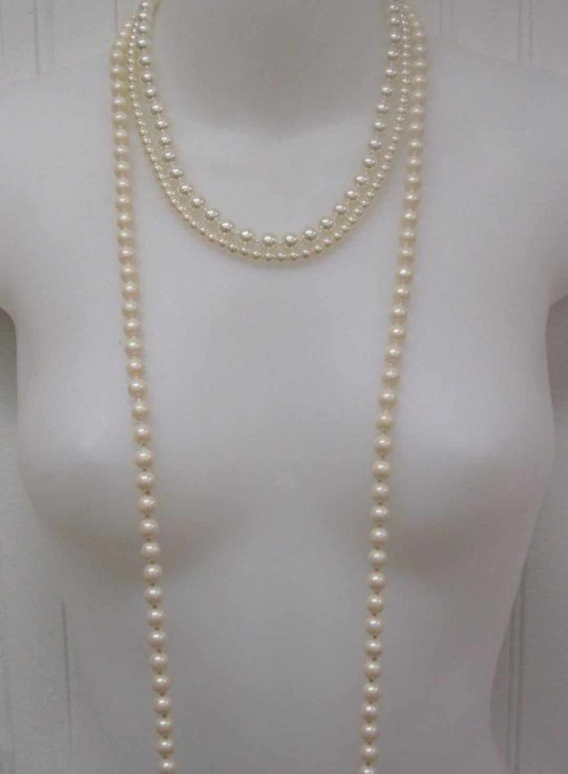 Women Elegant Necklace Of Off White Pearls Multi Layers - Long 