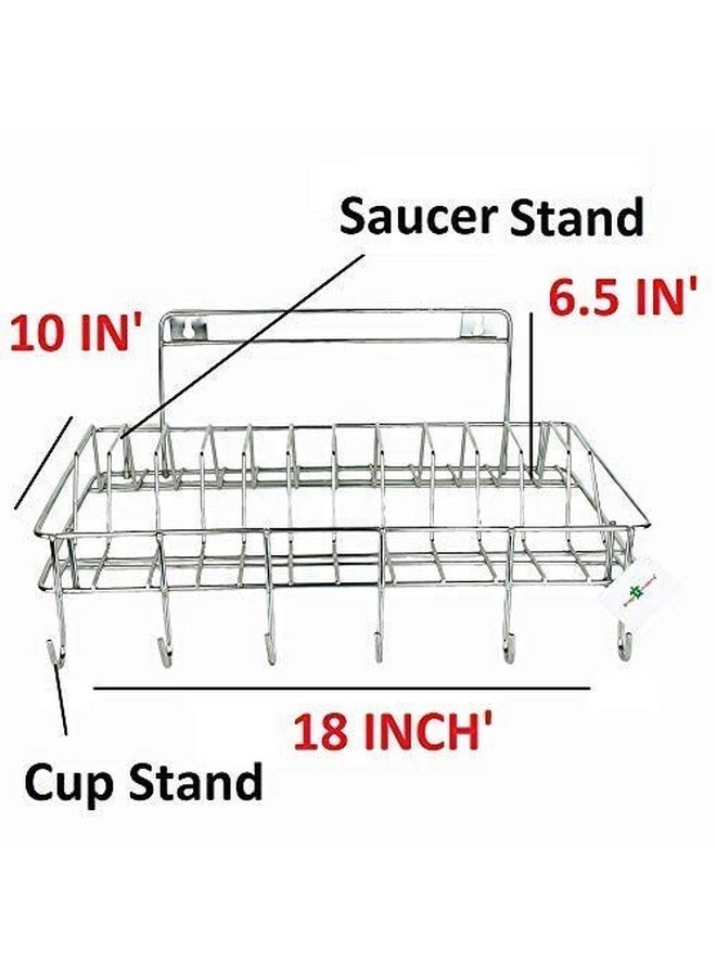 12FOR COLLECTION Wall Hanging Stainless Steel Cup & Saucer Holder, Plate Organizer Space Kitchen Saving Rack Utensil Kitchen Rack (Steel, Hanging shelves, Standard) - Image 2
