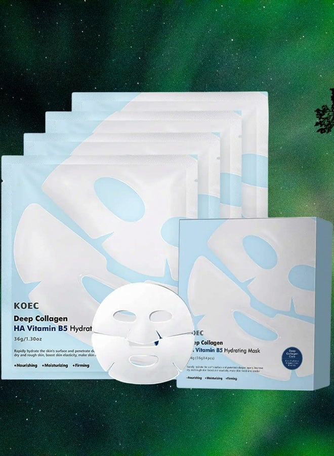 KOEC 4Pcs Deep Collagen HA Vitamin B5 Hydrating Mask Korean Overnight Wrapping Face Sheet Deep Moisture Therapy Skincare and Nourishing for Fine Lines and Aging Anti-Wrinkle Moisturizing Firming Facial Mask - Image 1