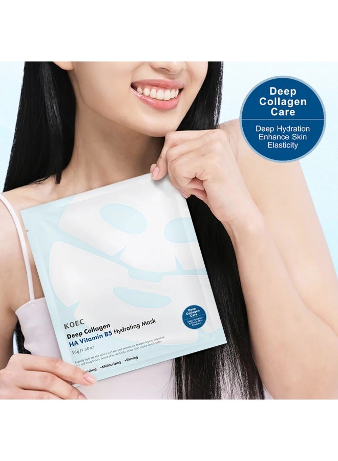 KOEC 4Pcs Deep Collagen HA Vitamin B5 Hydrating Mask Korean Overnight Wrapping Face Sheet Deep Moisture Therapy Skincare and Nourishing for Fine Lines and Aging Anti-Wrinkle Moisturizing Firming Facial Mask - Image 3