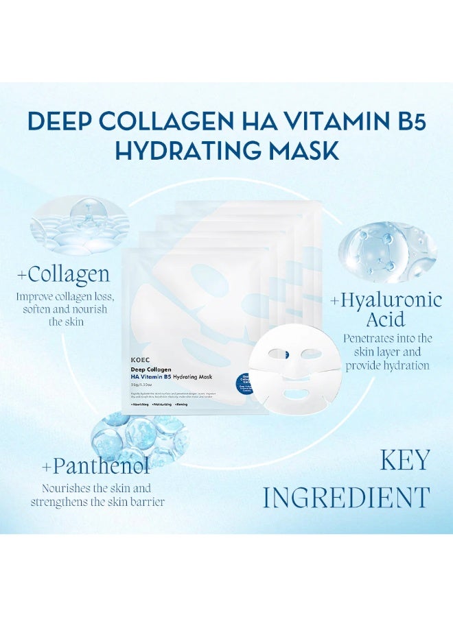 KOEC 4Pcs Deep Collagen HA Vitamin B5 Hydrating Mask Korean Overnight Wrapping Face Sheet Deep Moisture Therapy Skincare and Nourishing for Fine Lines and Aging Anti-Wrinkle Moisturizing Firming Facial Mask - Image 4