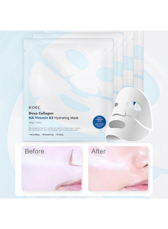 KOEC 4Pcs Deep Collagen HA Vitamin B5 Hydrating Mask Korean Overnight Wrapping Face Sheet Deep Moisture Therapy Skincare and Nourishing for Fine Lines and Aging Anti-Wrinkle Moisturizing Firming Facial Mask - Image 2