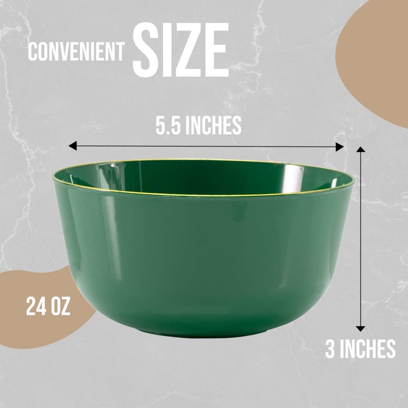 Trendables Plastic Bowls Disposable Bowls 24 Oz Bowl Set Of 20 Green Gold Rimmed Fancy Plastic Serving Bowls Perfect Plastic Ice Cream Bowls Plastic Salad Bowls Plastic Candy Bowl - Image 4