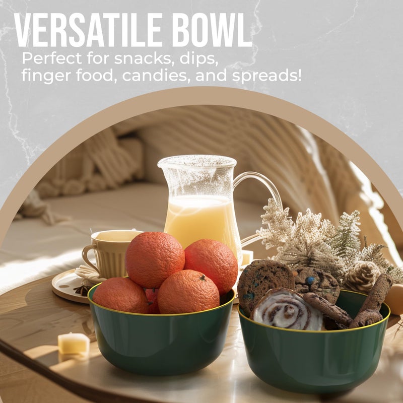 Trendables Plastic Bowls Disposable Bowls 24 Oz Bowl Set Of 20 Green Gold Rimmed Fancy Plastic Serving Bowls Perfect Plastic Ice Cream Bowls Plastic Salad Bowls Plastic Candy Bowl - Image 3