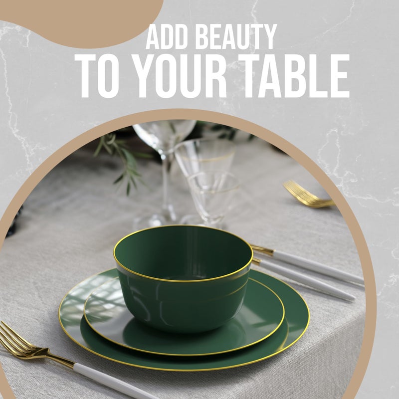 Trendables Plastic Bowls Disposable Bowls 24 Oz Bowl Set Of 20 Green Gold Rimmed Fancy Plastic Serving Bowls Perfect Plastic Ice Cream Bowls Plastic Salad Bowls Plastic Candy Bowl - Image 5