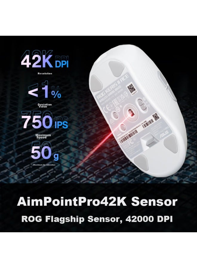 Rog Yue Ren 2 Ace, Tri-mode Wireless Gaming Mouse, Aimpoint Pro Sensor, Wireless 4k Polling Rate, 54g Ultra-lightweight, Mouse, Moonlight White - Image 1