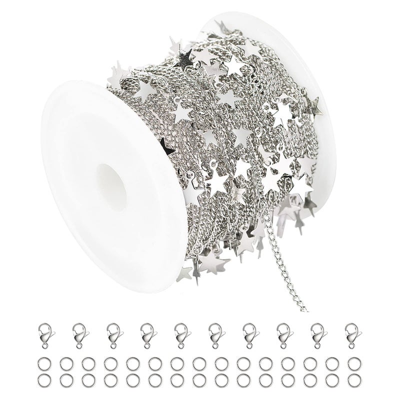 YOUBEIYEE Silver Star Necklace for Women Jewelry DIY Chains Bulk with Open Jump Rings and Lobster Clasps Cable Link Chain Jewelry Making Supplies