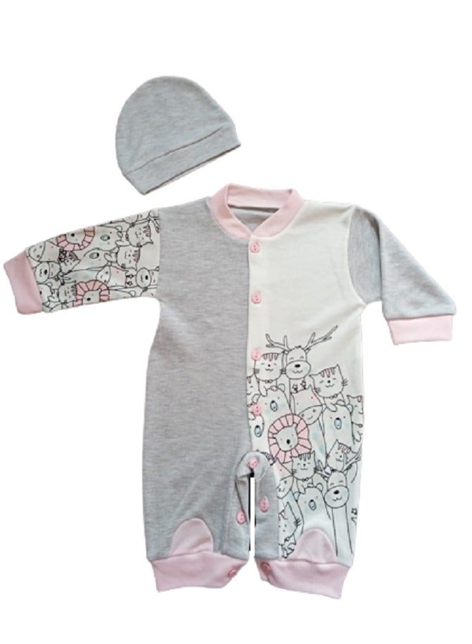 سالوبيت أفارول بيبي أطفال  - صيفي - أولادي وبناتي – معه غطاء للرأس –  قطن – رقبة مستديرة – بأزرار - Image 1