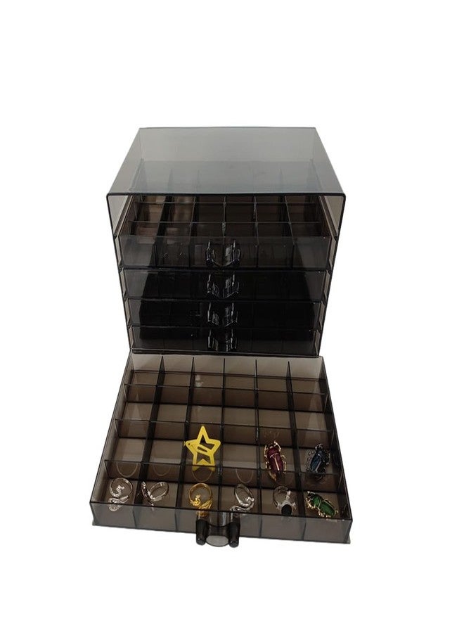 Ebonee Acrylic Jewelry Organizer Box Holder with 5 Drawers, 5-Tier 120 Girds Earring Display Stand Storage Case with 120 Small Compartments for Women Rings Necklaces Bracelets (Clear Black) - Image 1