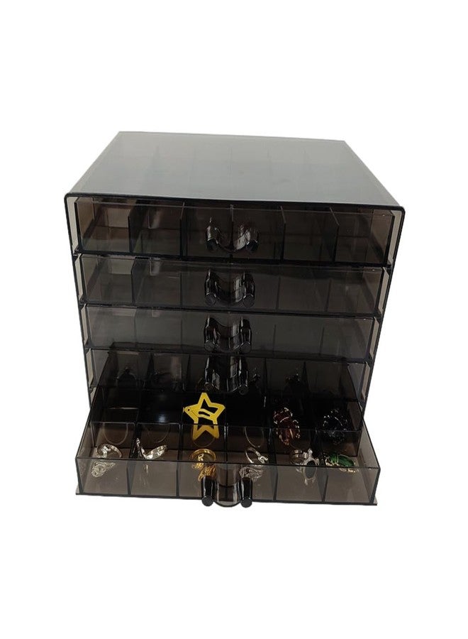 Ebonee Acrylic Jewelry Organizer Box Holder with 5 Drawers, 5-Tier 120 Girds Earring Display Stand Storage Case with 120 Small Compartments for Women Rings Necklaces Bracelets (Clear Black) - Image 3