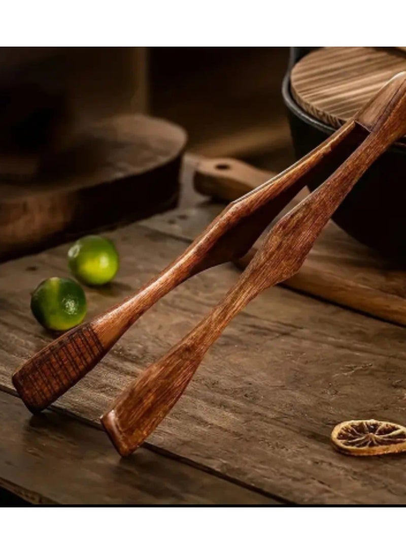 إل ديس ملقط خشبي مقاوم للحرارة العالية، مثالي للطهي والتقديم، وتجهيز شرائح اللحم، والفواكه، والخبز، والشواء، والسلطات، والحلويات، والآيس كريم، والمعكرونة. أداة أساسية في المطبخ بتصميم مريح لسهولة الإمساك. - Image 1