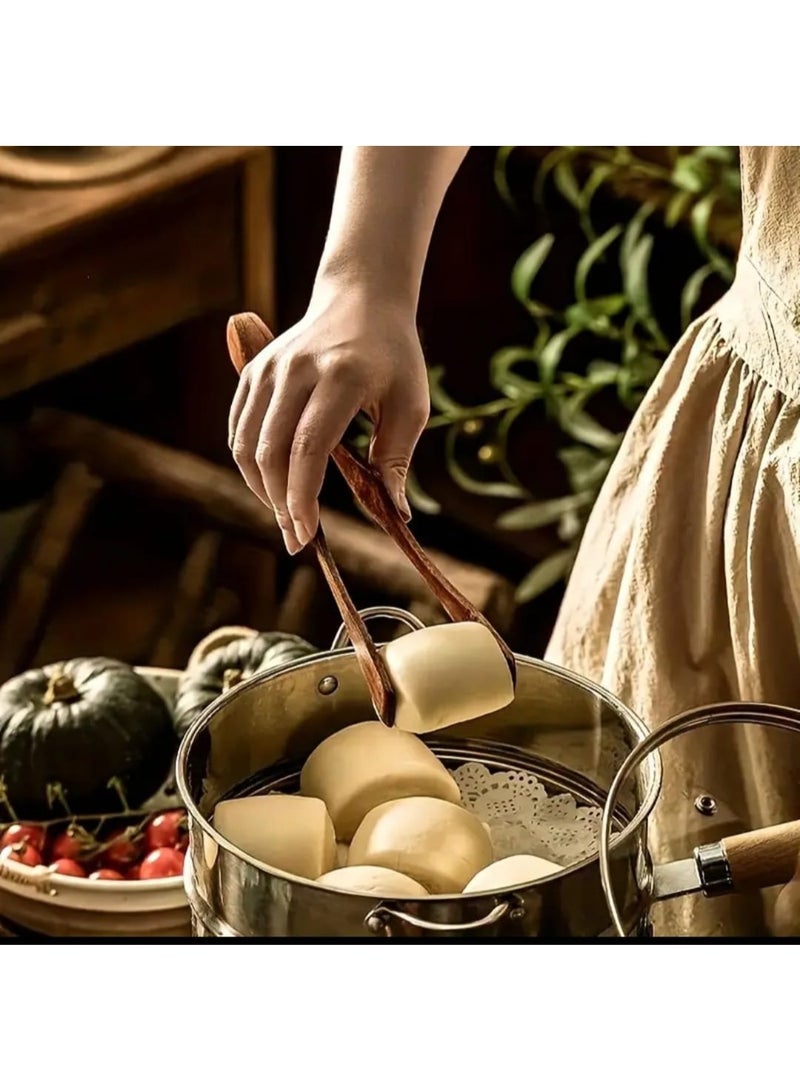 إل ديس ملقط خشبي مقاوم للحرارة العالية، مثالي للطهي والتقديم، وتجهيز شرائح اللحم، والفواكه، والخبز، والشواء، والسلطات، والحلويات، والآيس كريم، والمعكرونة. أداة أساسية في المطبخ بتصميم مريح لسهولة الإمساك. - Image 4