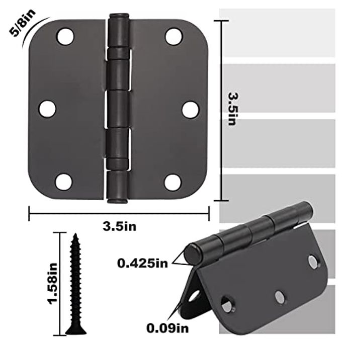 Vervida 3 Pack Matte Black Door Hinges Black 3.5 x 3.5 Inch Interior Door Hinges 3 1/2 Inch Thicken with Round 5/8" Radius Corners, Hardware Door Hinge Replacement - Image 2