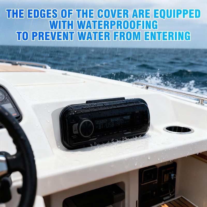 STUDIOFINIX Durable Water Resistant Radio Stereo Cover Waterproof Boat Stereo Protector Shield with Flip-Up Door UV-Resistant ABS Housing, Includes Mounting Gasket (Black) - Image 2