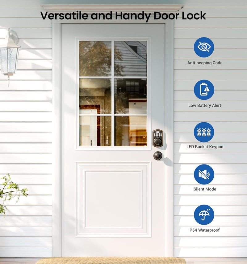 Veise Keyless Entry Door Lock with 2 Knobs, Electronic Backlit Keypad Deadbolt with Handle Set, Auto Lock, One-time Codes, Smart Deadbolt for Front Door, Easy Installation, Oil-Rubbed Bronze - Image 4