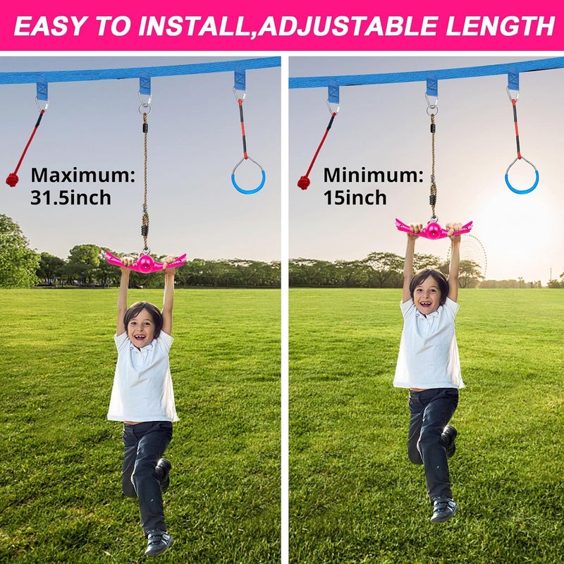 YAMIPROBI Ninja-Twister Swing Spins Set: Slackline Attachments - 360° Handle Twist-Spin Flips Toy Activate Ninja Powers - Ninja Warrior Accessories - Kids Ninja Hang Toys for Playground Backyard,Pink - Image 4