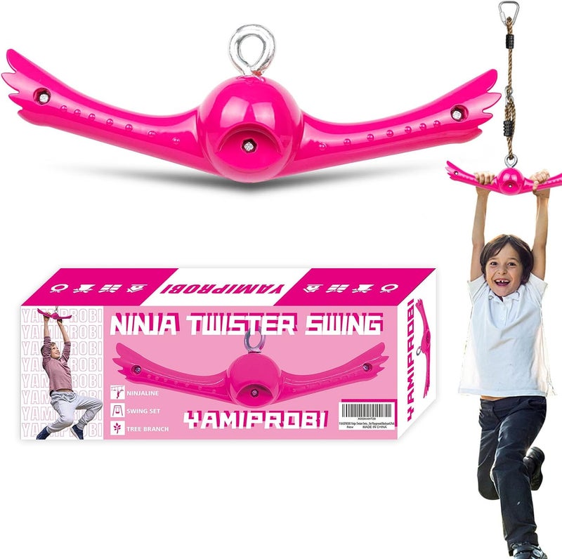 YAMIPROBI Ninja-Twister Swing Spins Set: Slackline Attachments - 360° Handle Twist-Spin Flips Toy Activate Ninja Powers - Ninja Warrior Accessories - Kids Ninja Hang Toys for Playground Backyard,Pink - Image 1