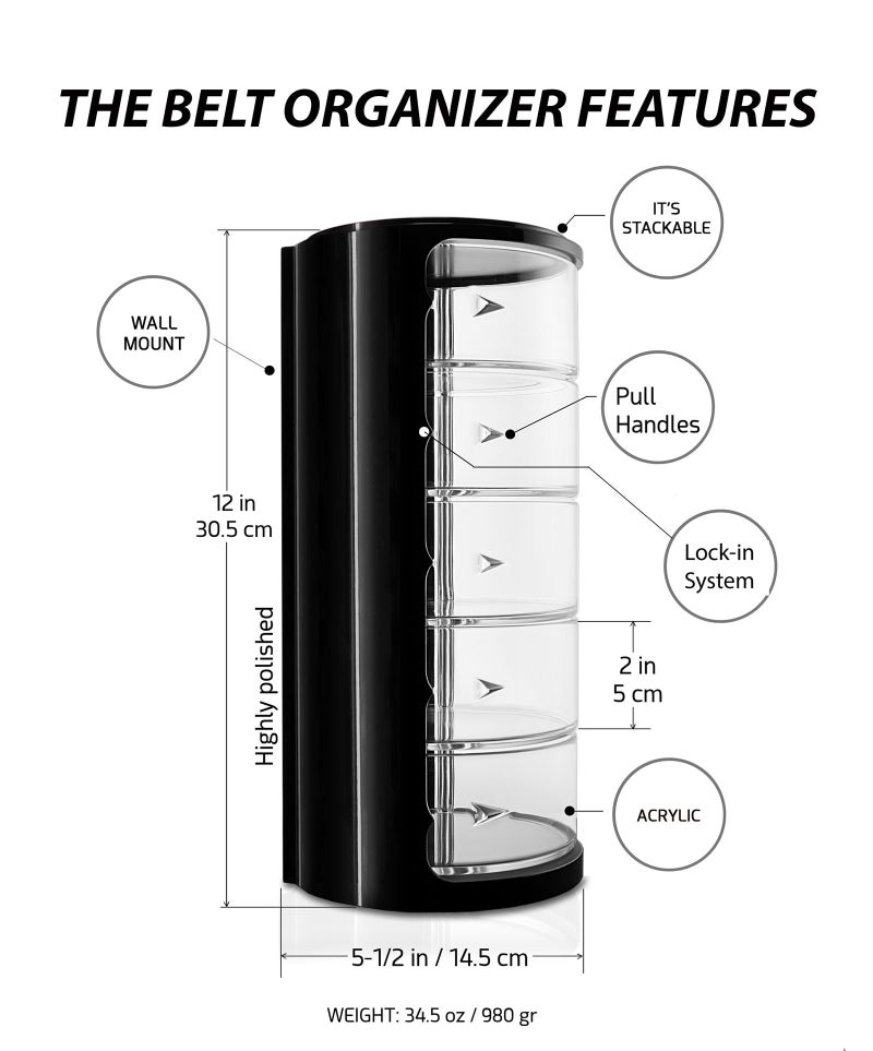 ELYPRO - Acrylic Belt Organizer, Rotating Drawer Storage for Belts, Jewelry, Makeup & Accessories â€“ Transparent, Stackable, Wall-Mountable Design for Closet, Dresser, Vanity â€“ Design Patent Protected - Image 4