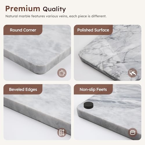 Diflart Natural Marble Stone Cutting Board for Kitchen, 16x20 Inch, Gray with White Veins, Marble Slab Pastry Board Large with Non Slip Feets for Baking, Cheese, Charcuterie, Pack of 1 Pcs - Image 4