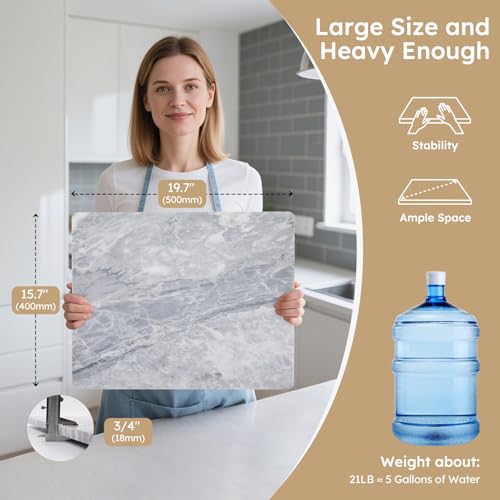Diflart Natural Marble Stone Cutting Board for Kitchen, 16x20 Inch, Gray with White Veins, Marble Slab Pastry Board Large with Non Slip Feets for Baking, Cheese, Charcuterie, Pack of 1 Pcs - Image 3